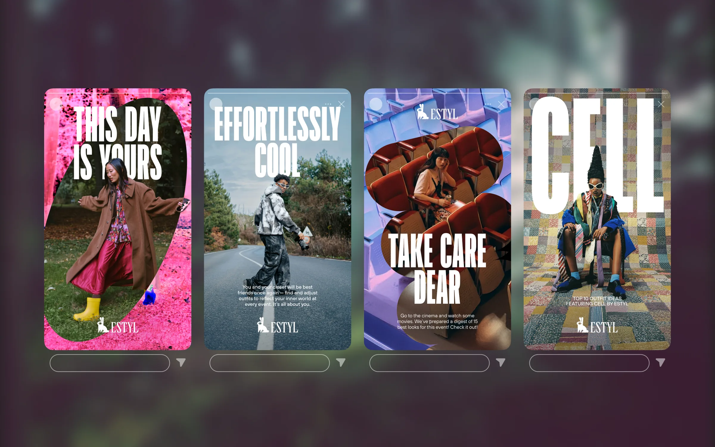 Story cards in the brand's editorial style