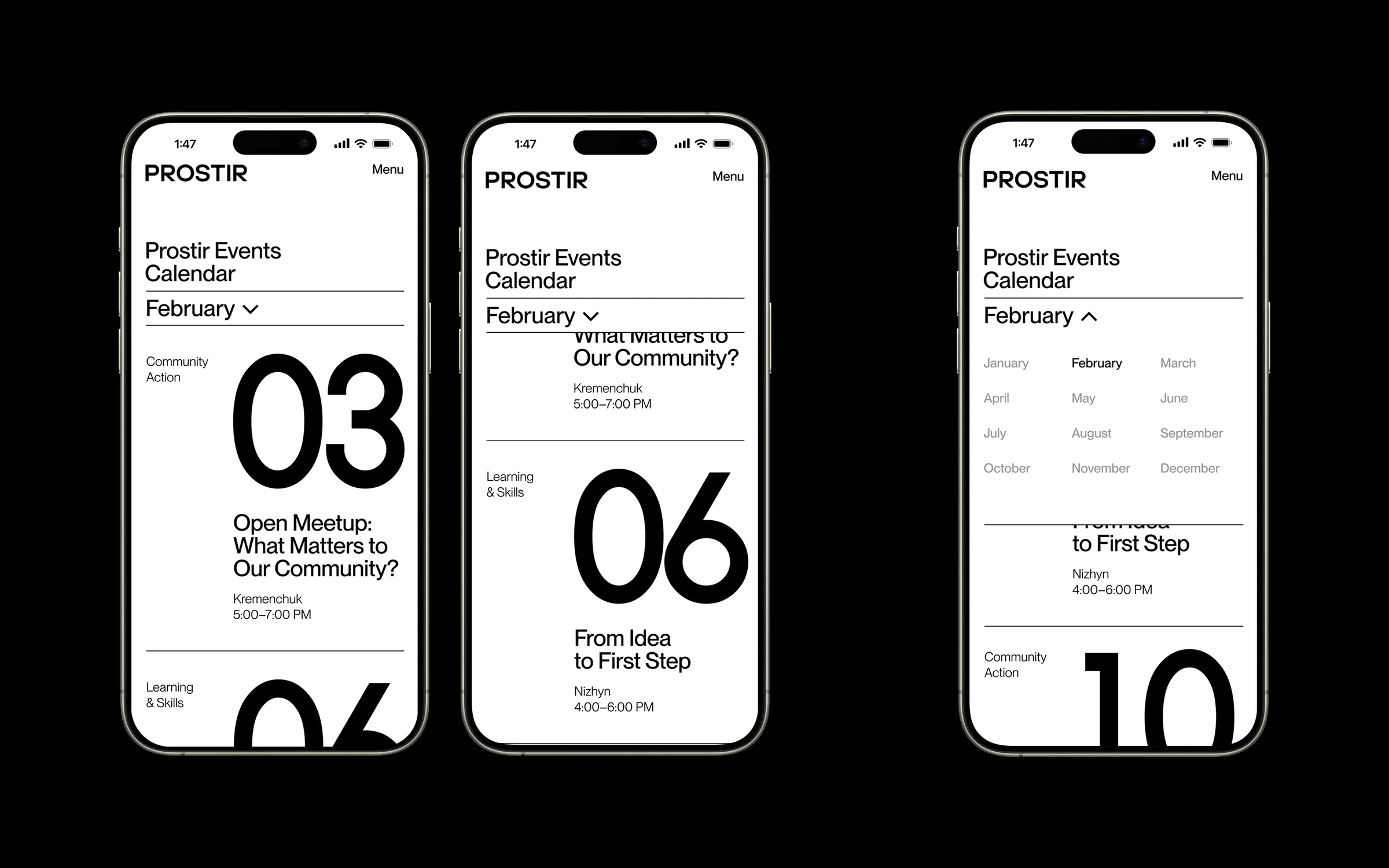 The events calendar on mobile