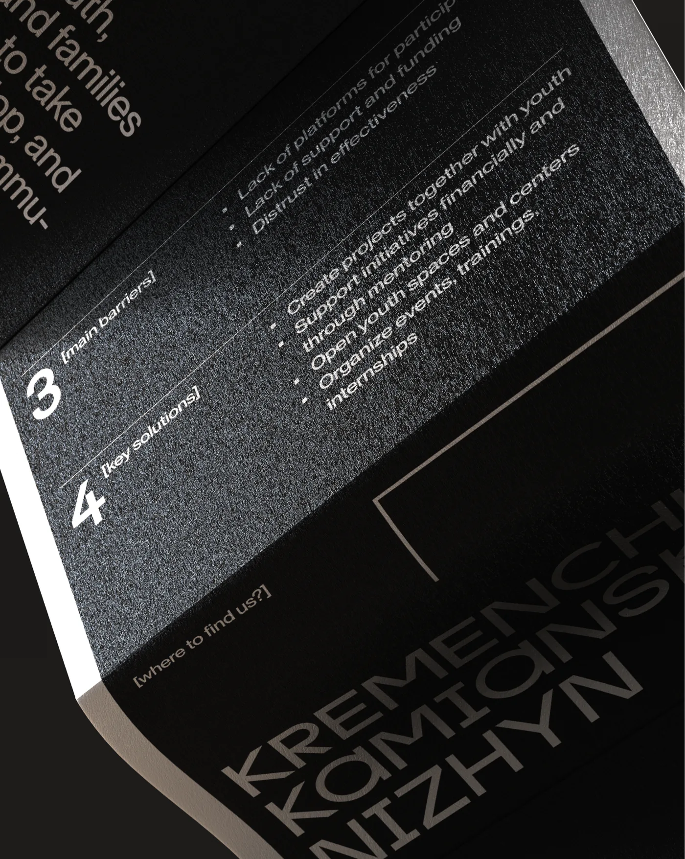Printed piece listing the three hub cities