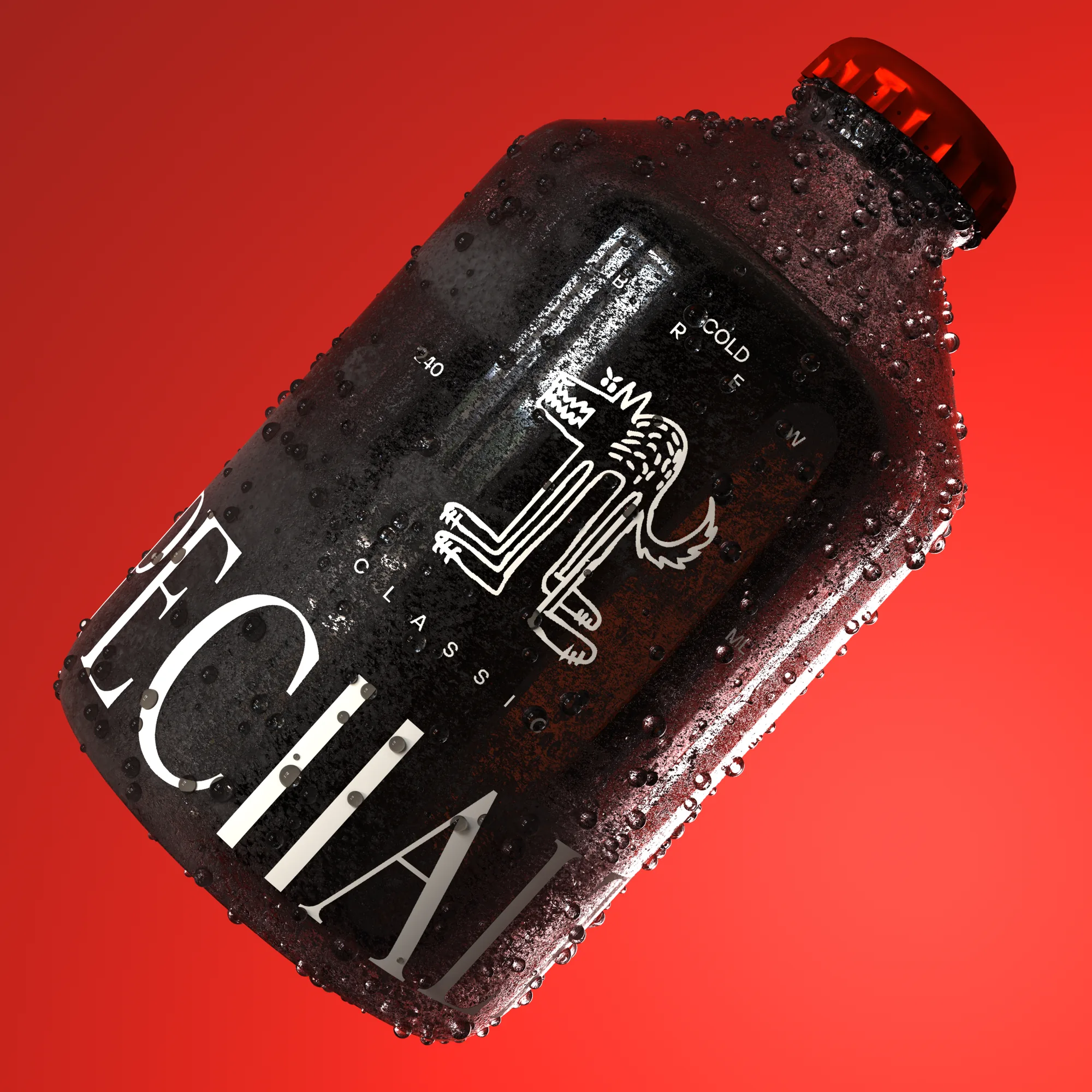 A cold brew bottle on red