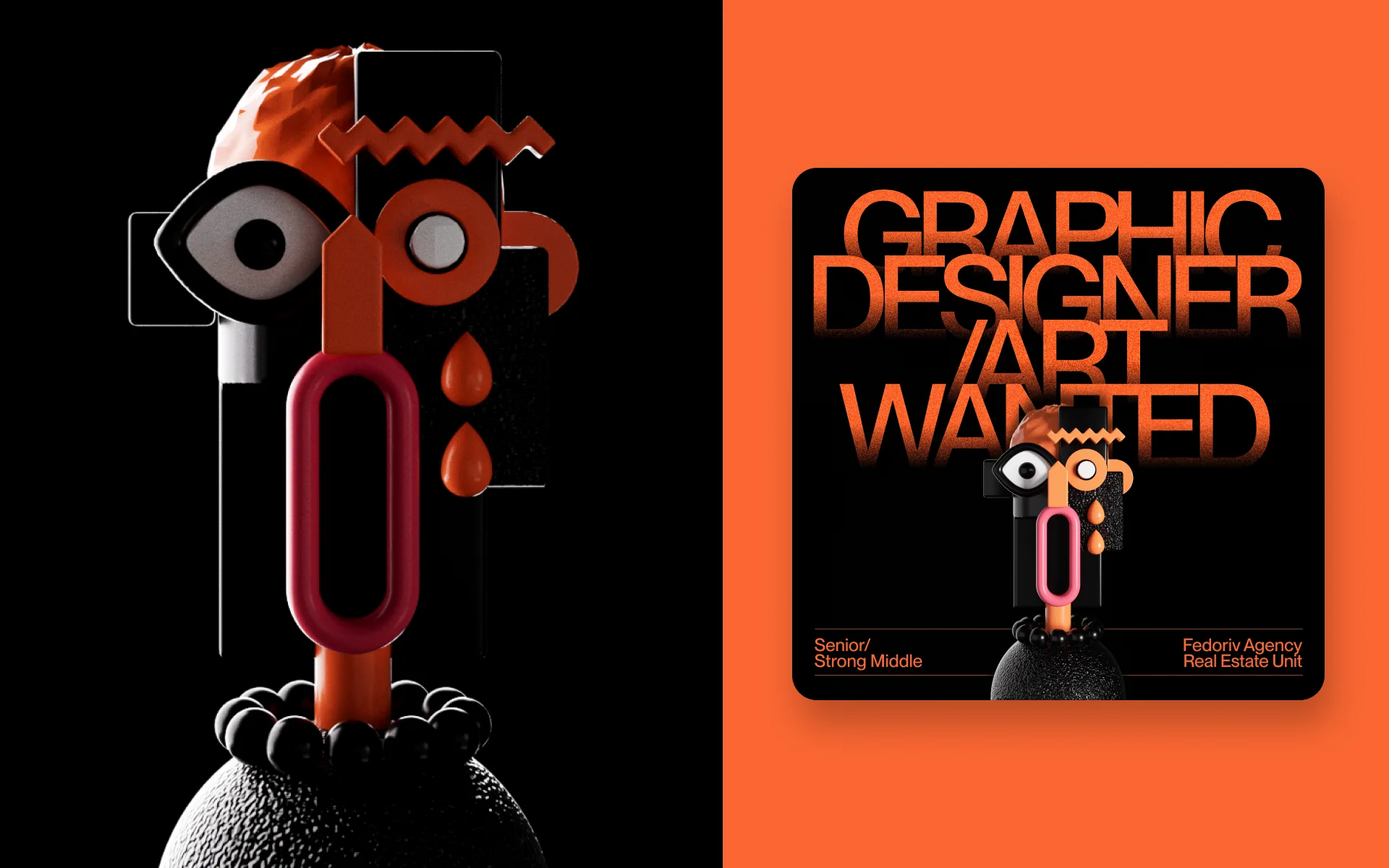 The brand character and a recruitment poster